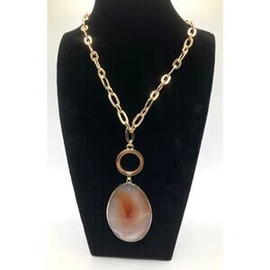 EXPRESS Gold Tone Simulated* Agate Stone Oval Pendant 27" NEW